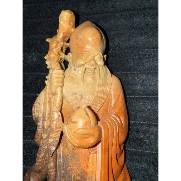 Chinese Soapstone Statue Carving Shou Lao God of Longevity Figurine 9.5" - Picture 2 of 10